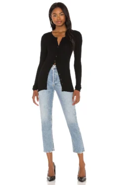 Silk Rib Fitted Long Sleeve Cardigan Black 7 Silk Rib Fitted Long Sleeve Cardigan Black -Fashion Clothing ENZA WK125 V4