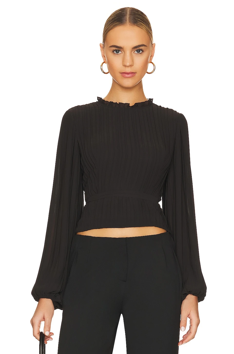 FRAME Waist Tie Cutout Top Noir 2 FRAME Waist Tie Cutout Top Noir - Image 2