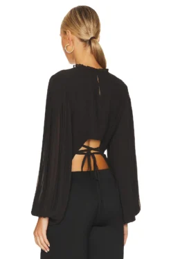 FRAME Waist Tie Cutout Top Noir 8 FRAME Waist Tie Cutout Top Noir -Fashion Clothing FAME WS174 V4