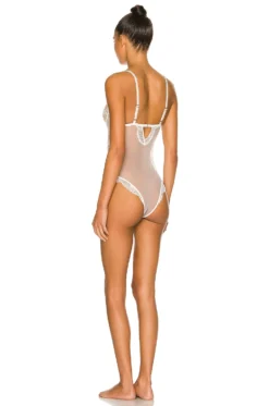 Fleur Du Mal Frankie Lace Bodysuit Ivory -Fashion Clothing FLER WI312 V3