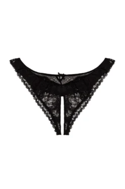 Fleur Du Mal Ruffle Crotchless Cheeky Thong Black