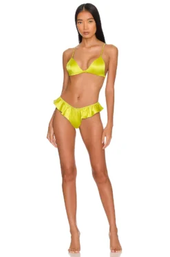 Fleur Du Mal Luxe High Leg Flutter Thong Lime Punch -Fashion Clothing FLER WI364 V4