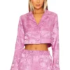 Fleur Du Mal Cropped Pajama Top Azalea Paisley Jacquard
