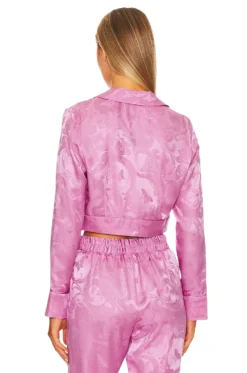 Fleur Du Mal Cropped Pajama Top Azalea Paisley Jacquard -Fashion Clothing FLER WI375 V3