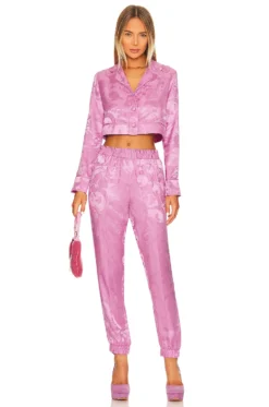 Fleur Du Mal Cropped Pajama Top Azalea Paisley Jacquard -Fashion Clothing FLER WI375 V4