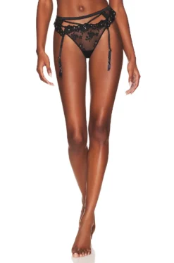 Fleur Du Mal Nailhead Embroidery Garter Black