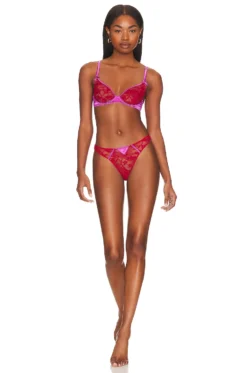 Fleur Du Mal Magnolia Lace Thong Rouge -Fashion Clothing FLER WI413 V4