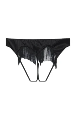 Fleur Du Mal Heart Shaped Ouvert Panty W/ Fringe Black