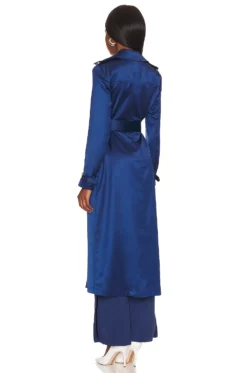 Fleur Du Mal Eco Luxe Trench Coat Nighttime Blue -Fashion Clothing FLER WO1 V4