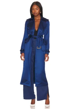 Fleur Du Mal Eco Luxe Trench Coat Nighttime Blue -Fashion Clothing FLER WO1 V5