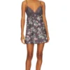 Andrea Printed Shimmer Charmeuse Lace Chemise Grey