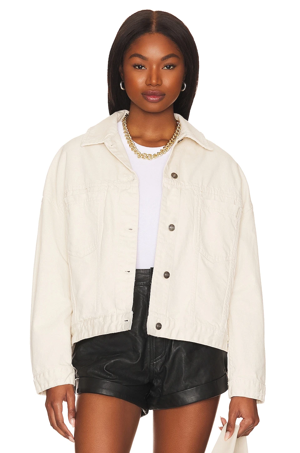 FREE PEOPLE Opal Swing Denim Jacket Bright Ecru 6 FREE PEOPLE Opal Swing Denim Jacket Bright Ecru - Image 6