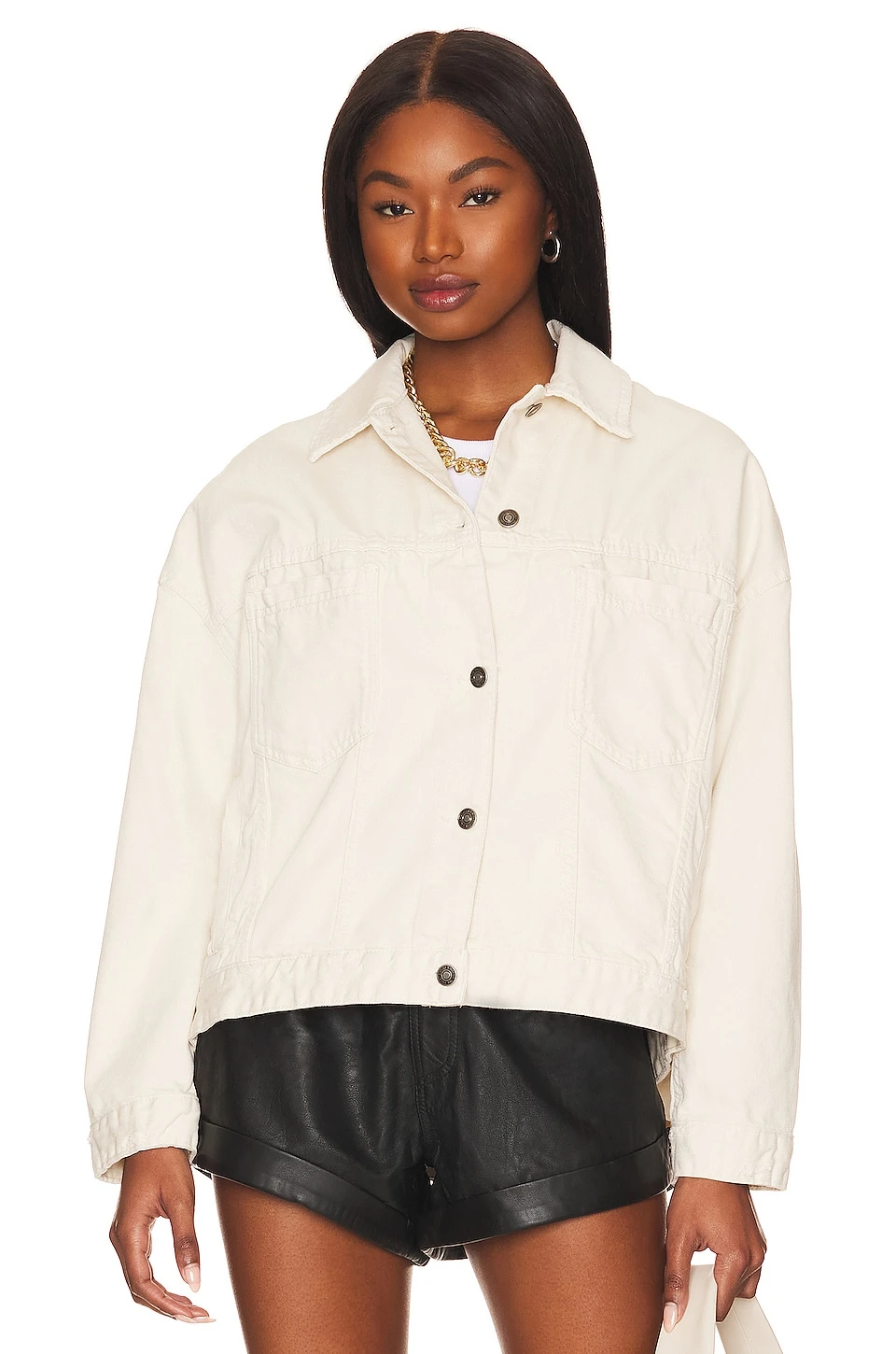 FREE PEOPLE Opal Swing Denim Jacket Bright Ecru 2 FREE PEOPLE Opal Swing Denim Jacket Bright Ecru - Image 2