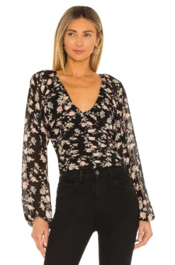 FREE PEOPLE New Final Rose Blouse Black Combo