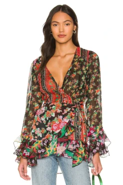 FREE PEOPLE X REVOLVE Magic Hour Wrap Top Black Combo