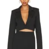 GOOD AMERICAN Shiny Scuba Cropped Blazer Black001