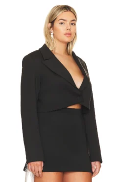 GOOD AMERICAN Shiny Scuba Cropped Blazer Black001 -Fashion Clothing GAME WO11 V4