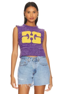 Ganni Graphic Cropped Vest Purple Wine