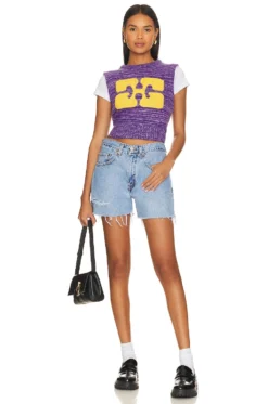 Ganni Graphic Cropped Vest Purple Wine -Fashion Clothing GANR WK25 V4