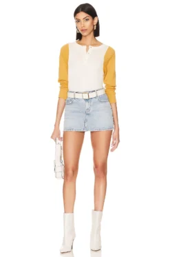 The Baseball Henley Washed White With Marigold -Fashion Clothing GREA WS243 V4