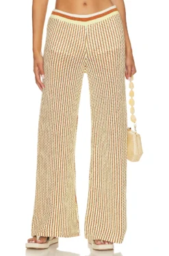 Crochet Wide Leg Pants Off White, Faded Lime & Coconut
