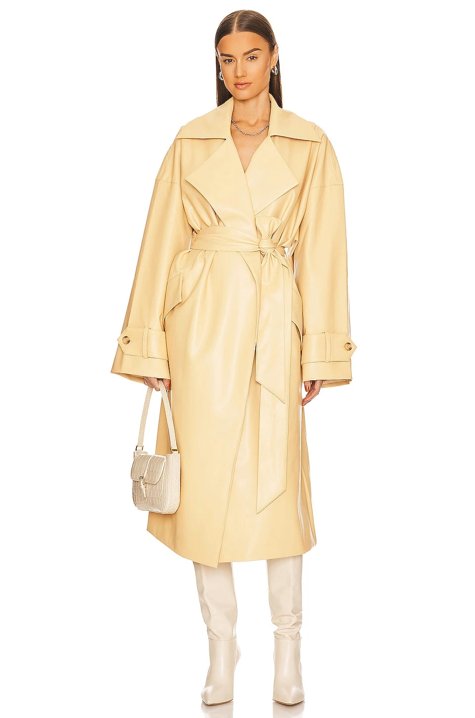 Waterbased Faux Leather Trench Coat Tan 1 Waterbased Faux Leather Trench Coat Tan