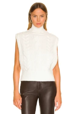 X REVOLVE Gianna Turtleneck Cable Vest Ivory