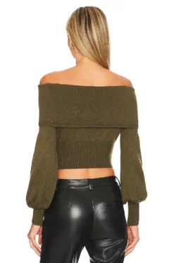 X REVOLVE Chey Off Shoulder Sweater Dark Olive -Fashion Clothing HOOF WK185 V3