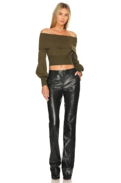 X REVOLVE Chey Off Shoulder Sweater Dark Olive -Fashion Clothing HOOF WK185 V4