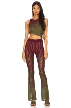 Zicatela Knit Pant W Side Slits Red Green Ombre -Fashion Clothing HURR WP95 V4