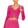 Axel Fuzzy Knit Tie Front Cardigan Hot Pink