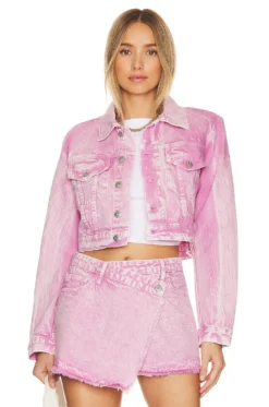 Dove Cropped Denim Jacket Flamingo