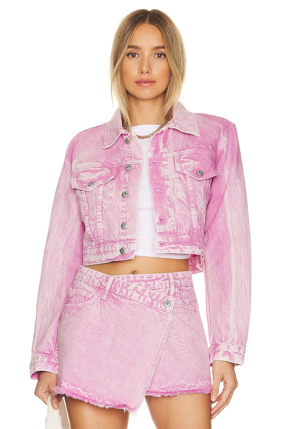 Dove Cropped Denim Jacket Flamingo 1 Dove Cropped Denim Jacket Flamingo