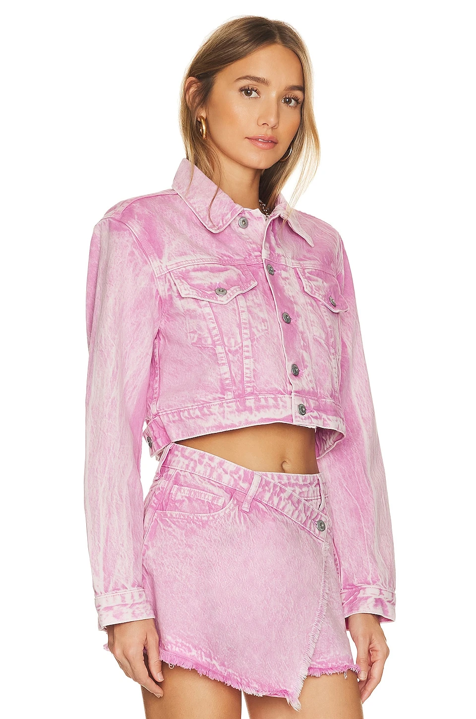 Dove Cropped Denim Jacket Flamingo 2 Dove Cropped Denim Jacket Flamingo - Image 2
