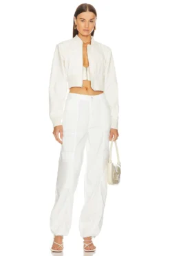 Lorenzo Cropped Denim Jacket Bra Combo Ecru -Fashion Clothing JDAR WO21 V5