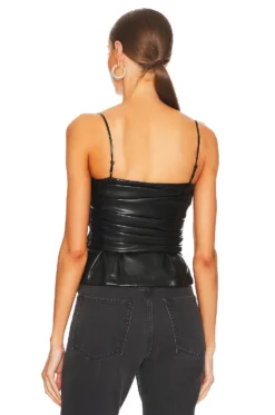 Imara Faux Leather Draped Bustier Top Black -Fashion Clothing JSKI WS169 V3