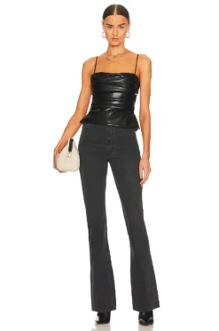 Imara Faux Leather Draped Bustier Top Black -Fashion Clothing JSKI WS169 V4