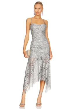 Issy Lace Midi Dress Silver