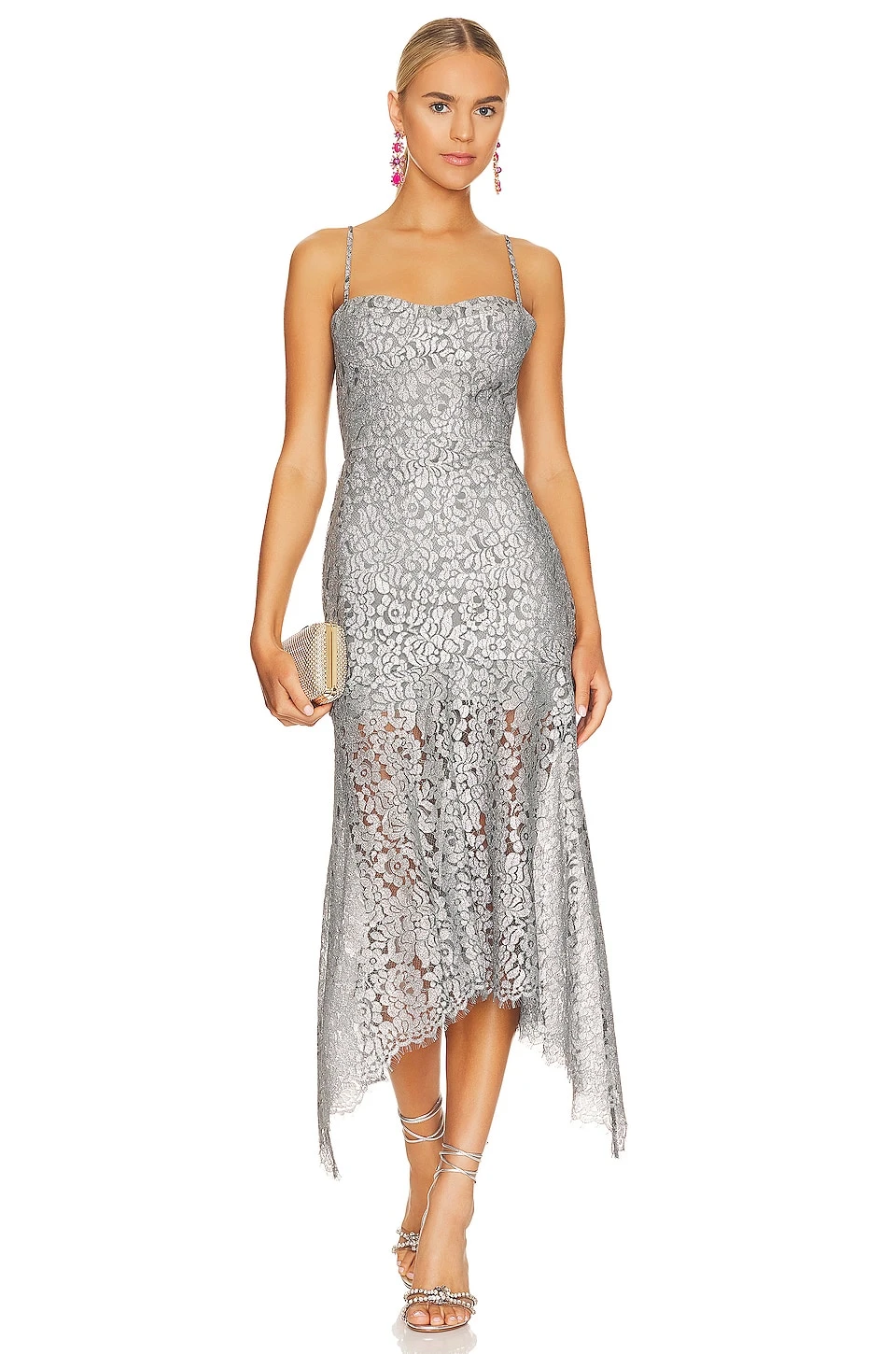 Issy Lace Midi Dress Silver 4 Issy Lace Midi Dress Silver - Image 4