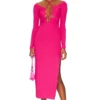 Strap Long Sleeve Dress Hot Pink