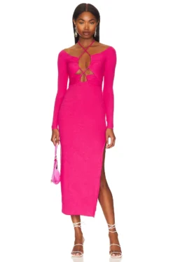 Strap Long Sleeve Dress Hot Pink