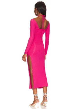 Strap Long Sleeve Dress Hot Pink -Fashion Clothing LAMR WD4 V4