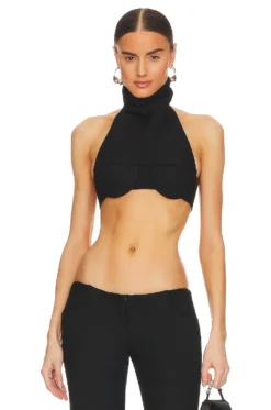 Underwire Turtleneck Crop Top Black