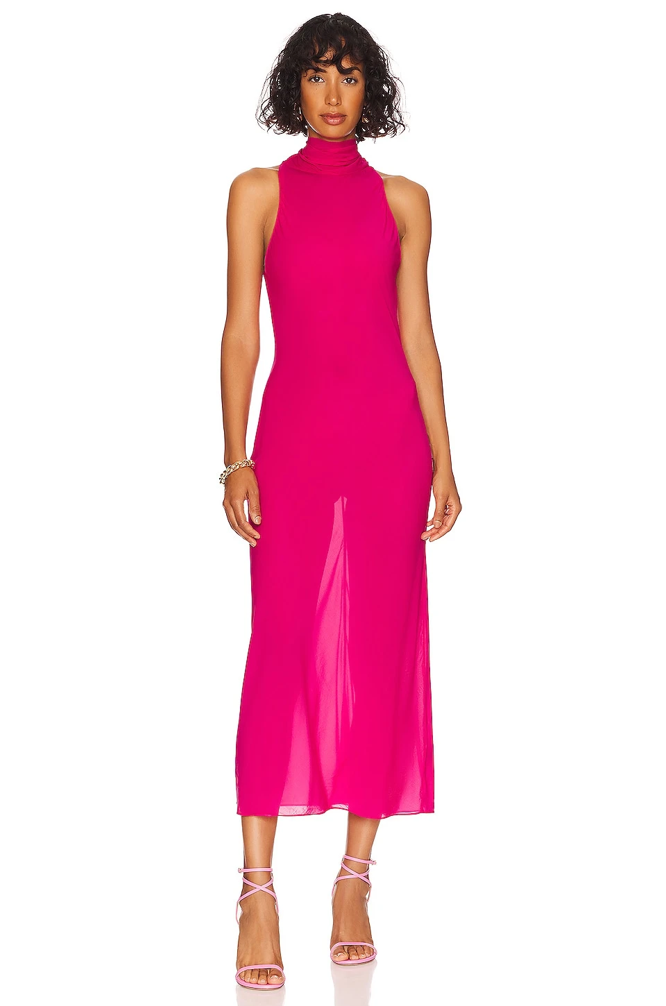 Sheer Turtleneck Slip Dress Fuchsia Pink 1 Sheer Turtleneck Slip Dress Fuchsia Pink