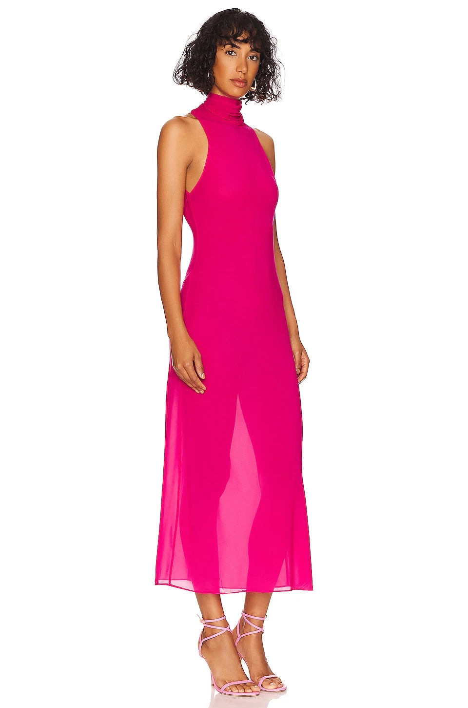 Sheer Turtleneck Slip Dress Fuchsia Pink 2 Sheer Turtleneck Slip Dress Fuchsia Pink - Image 2