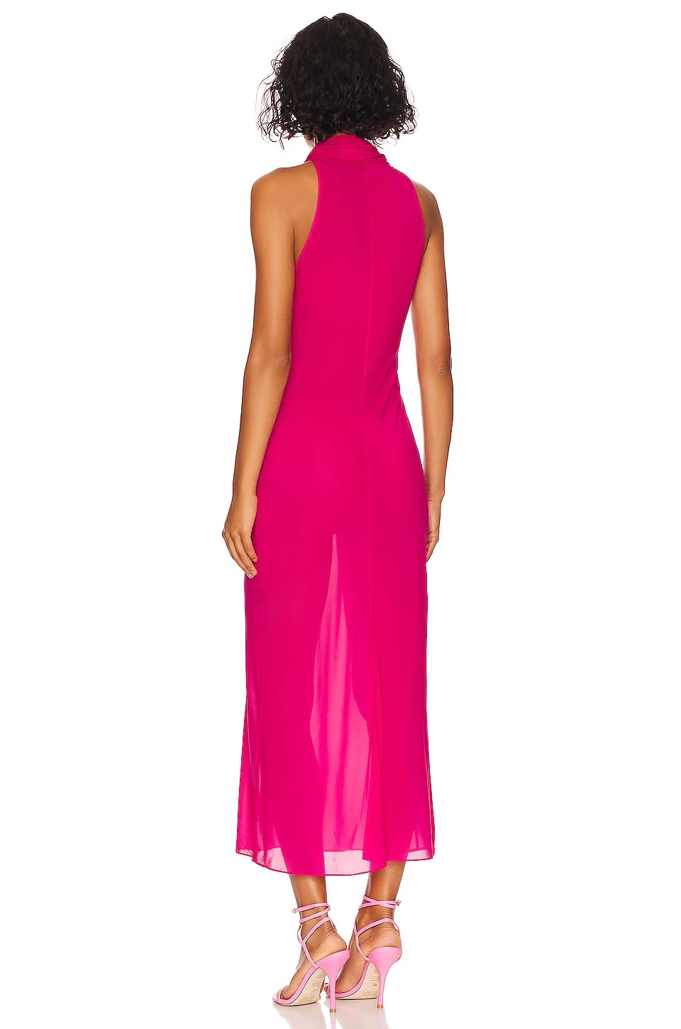 Sheer Turtleneck Slip Dress Fuchsia Pink 3 Sheer Turtleneck Slip Dress Fuchsia Pink - Image 3