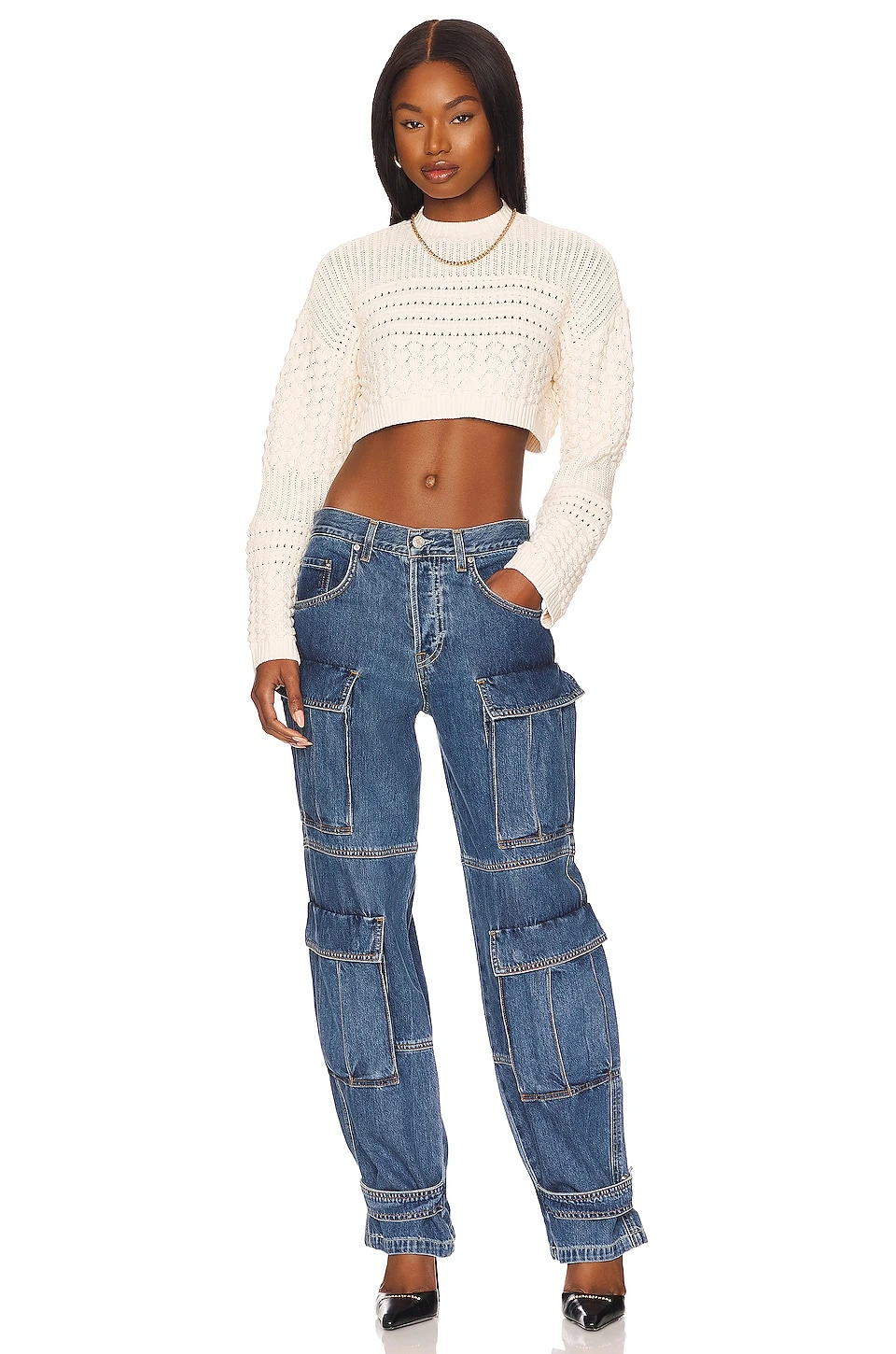 Pasca Pointelle Cropped Sweater Ivory 4 Pasca Pointelle Cropped Sweater Ivory - Image 4