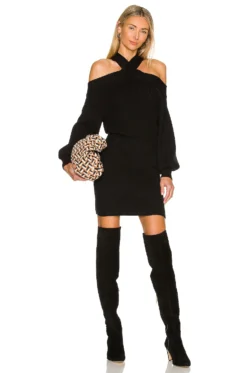Ariana Cold Shoulder Sweater Dress Black