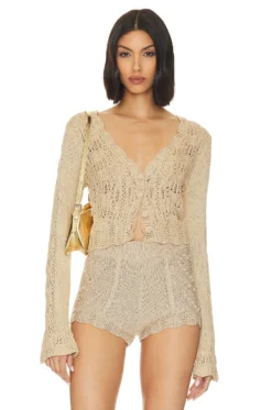 LoveShackFancy Lavette Cardigan Oat Sparkle