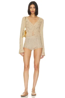 LoveShackFancy Lavette Cardigan Oat Sparkle -Fashion Clothing LESH WK116 V4